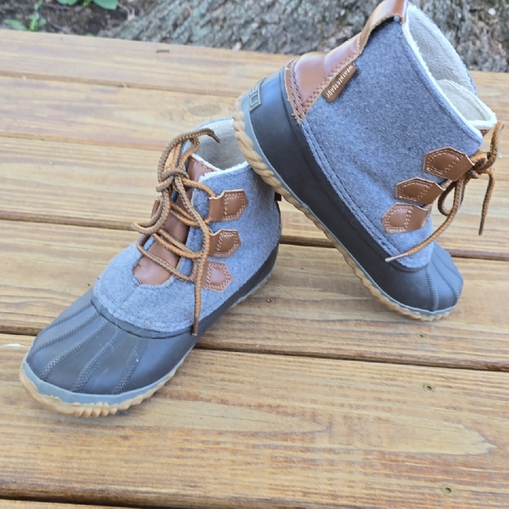 JBU Blue and Gray Winter Rain Boots Waterproof Ankle Style